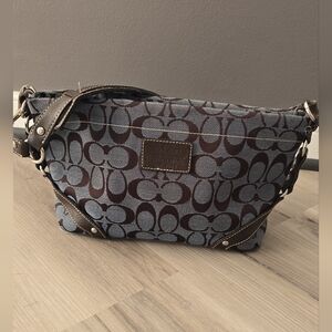Coach Brown and Gray Blue Signature Shoulder Bag